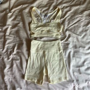 Forever21 Yellow and White Gingham Two Piece/ Co-ord Sports Bra & Biker Shorts